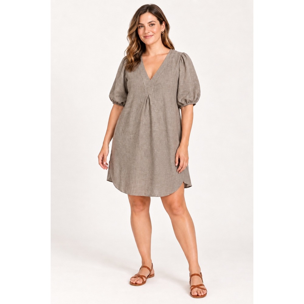 Cynthia Rowley Linen Blend V-Neck Tunic Top Taupe XL Boho Minimalist Cottagecore